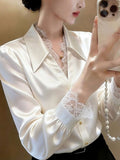 This Year's Popular High-End Exquisite Lace Splicing Shirt Alone Special To Beautiful Rice White Denight Shirt Women Spring