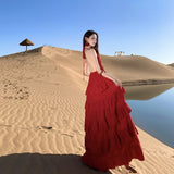 2026 Two Wearing Pure Lust Wind Hanging Back Linen Fairy Dress Seaside Lotus Leaf Side Hanging Dress