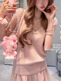 Wool Horse Seaweed Tops Thin Texture Lace Knitting V Girl Lace Knitting V Collar Loose Top
