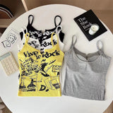 1029# People Cotton Trend Printing Sling Vest Women Autumn And Winter People Cotton Warm Bottoming Shirt With Breast Cushions