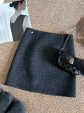 High-Grade Solid Color Hair, The Half-Dress Female Gray Short Skirt 2025 Autumn And Winter Korean Simple A-Word Bag Hip Skirt