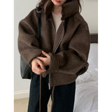 Korean Chic Autumn And Winter Niche Design Sense Splicing Hood Can Be Detachable With Warm Short Hair Coat 2 Colors