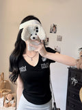 5113# Summer New Shoulder Short Sleeve Hollow Mesh Embroidery T-Shirt Girl Body Integrated With Chest Cushion