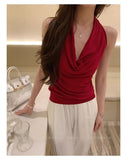 10188 # Summer Korean Version Of The Swing Tie Hanging Neck Sling Vest Women Sleeveless Slimming Back All-In-One With Chest Cushion