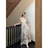 2025 New Chinese-Style Bustling Ribbon Holiday Dress Girl Summer Pure Sexy Sling Travel Holiday Dress