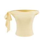 Zhao Luth's Same Red One-Word Shoulder Bow T-Shirt Girl Summer Sexy Hot Girl Short Repair Body