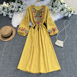 Seaside Holiday Dress Female Bohemian Beach Dress Super Fairy National Embroidery Lantern Sleeve Style Dress