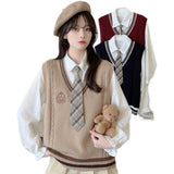 Collider Short-Sleeved Knitted Shirt Sweater Female College Wind Bump Color V Collar Vest Early Autumn Coat New Female Horse Clip