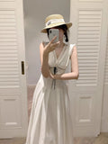 Slamny Cloud Tiling Lace V-Neck Sleeveless Silk Dress To Close The Waist Slim Dress Sexy Dress