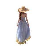 New Blue Folding Sling Dress Sweet And Gentle Style 2026 New Dress