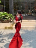 Hepburn French Temperament Summer New Folds Pure Desire To Pack Short-Sleeved Ass Fishtail Dress Hanging Long Dress