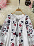 2025 New Bohemian Retro Embroidery Print Top Women Loose Casual French Chic Long-Sleeved Shirt