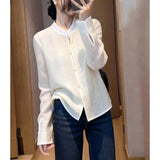 New Chinese Elegant High-End Temperament Apricot-Color Top Woman 2026 Early Spring Lady Bailing Age Reduction Style Thin Shirt
