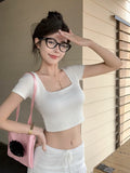 A072# Human Cotton Short-Sleeved T-Shirt With Chest Pads Outside The Back Hollow Care Machine Sexy Back Repair Top