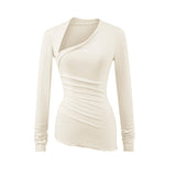 Kardashian Comfortable Skin Irregular Collar Repair Body Folded Waist Trousers Autumn Casual Set