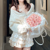 Lazy Beauty Sweet Soft-Gumped Alpaca Hair Loose Sweater Autumn Jersey Knitting Coat Female V-Neck