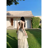 2025 Holiday Atmosphere Feel Dress Women Folded Deep Hanging Neck Dress Pure Lusty Sexy Big Side Lace Dress