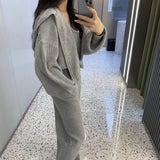 Waffle Knitted Blouse Female Full Zipper Hoodie Languized Retro Casual Outer Coat