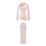 Kardashian Spice Girls New Waist Repair Irregular Long Sleeve Collar Blouse Flipped Hip Skirt Two-Piece