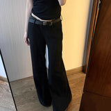 Hottie Trend With Black Suit Pants Women Autumn Niche Design Loose Straight Leisure Belt Broad Leg Pants