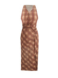Pink Crumbs Hanging Neck Sling Dress Woman Body Slashing Holiday Dress Fishtail Fork Skirt