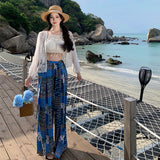 2025 Seaside Holiday Travel Wind Sun Wide Leg Trousers Mowing Floor + Bohemian Bikini Knitted Top
