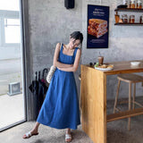 Blue Mist Love French Dress Women's Summer Niche Design Feel Waist Temperament Sling Dress Blue Dress