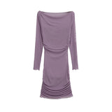 Pure Lusty Sexy Shoulder Long-Sleeved Net Dress Women's Summer New Waist Thin Perspective Ass Short Skirt