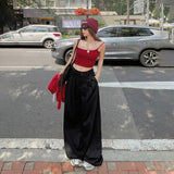 Vintage High-Waisted Loose Broad-Legged Trousers Mowing Folded And Thin Straight Jeans Women's Early Fall 2025