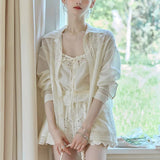 Sea-Born Flower Refreshing And Breathable Cotton Embroidery Dress Lace Hollow Skirt Three-Piece