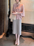 Suspension Wood Tiling Australian Woolen Two-Color Cloak Open Shirt | Lace Skirt | Wool Petals Knitted Skirt