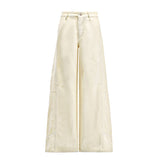 2026 Vintage Jeans Women's Design Sense Of Splicing Rice White Loose Broad-Legged Straight Trousers