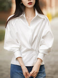 Temperament Sense Inclined Buckle To Take The Waist Thin Collar Shirt Blouse ¤Ï