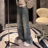 European Hot Diamond Shiny Straight Jeans Women 2026 Fashion Heavy Industry High-Level Broad Legs
