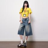 Vintage Blue To Do The Old Polished White Texture Seven-Point Jeans Women 2026 Spring New Loose Leisure Broad Leg Trousers Cotton