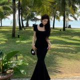 Hepburn French Temperament Summer New Folds Pure Desire To Pack Short-Sleeved Ass Fishtail Dress Hanging Long Dress