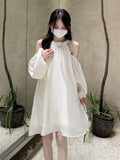 The Side-Scan's Neck Design Has A Unique Dress In Spring 2026 New Loose Fashion Temperament White A-Dress Woman