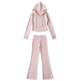 Casual Sports Babes Hooded Jacket Suit Women In Autumn Wearing A Cardigan Jacket Micro-Trag Trousers Two Sets