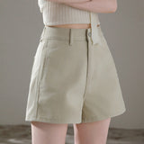 Simple Solid Color Casual Denim Shorts Women 2026 Summer New High-Waisted Wide-Legged Shorts White Light Kaqi