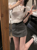 Version Seal Fit Not Tight Corset Female White Shoulder Short Sleeve T-Shirt