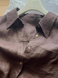 No D Recommendation! French Jin Guo Linen Brown Coffee Shirt Female Polo Collar Long Sleeve Commute Sunscreen Shirt Top