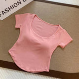 5020# People Cotton Short Sleeve Simple Style With Chest Pads Short-Sleeved Hottie Wearing Short-Sleeved T-Shirts Summer T-Shirts