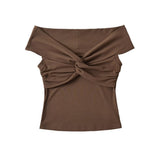 Spice Girls Folded Knot Stacked Short-Sleeved T-Shirt Chic One-Word Shoulder Pure Desire To Design The Body Of The Woman