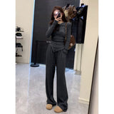 Irregular Solid Color Repair Body Dress Women's Fashion Set Of Spring And Autumn High Waist Broad Leg Trousers Casual Two Sets