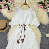 Bohemian Holiday Style Dress 2025 New Ins Travel Skirt Sweet Bubble Sleeve Splicing Tuxedo Dress