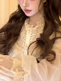 Feather Brocade Dreaming Of Ancient Doll Feel Lace T-Shirt Lace Lace Bud Shirt Long-Sleeved Woman