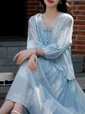 Cloud Dream New Chinese Set | Lyselle V-Neck Embroidered Wind R-Shirt + Half-Dress