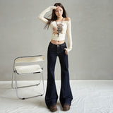 Low-Waisted Micro-Horn Jeans Women's New Light Blue Pants Black Cow Trousers In The Autumn And Winter 2025
