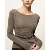 Germany Imported 100 Woolen Knitted Shirt Fashion Simple Word Collar Thin Wool Sweater Set On Top Of The Woman
