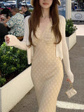 Tuulous Sunny Day Elegant Curve Group V-Neck Cut Lattice Lattice Floral Dress French Temperament Dress